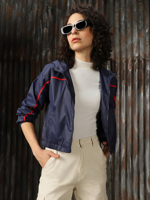 Women Hooded Solid Casual Bomber Jacket