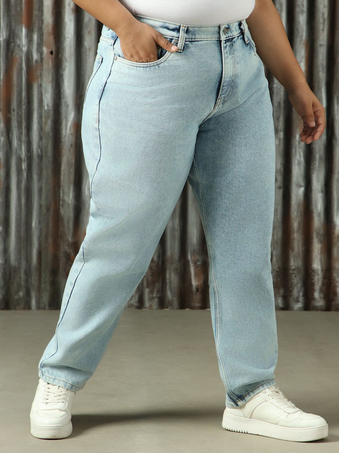 Women High-Rise Mom Fit Heavy Fade Back Elasticated Jeans - High Star x Dennis Lingo