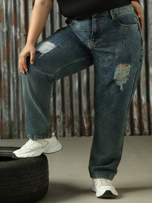 Women High-Rise Mom Fit Highly Distressed Light Fade Back Elasticated Jeans - High Star x Dennis Lingo