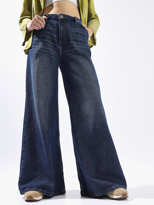 Women Comfort Wide Leg High-Rise Mild Distress Light Fade Jeans - High Star x Dennis Lingo