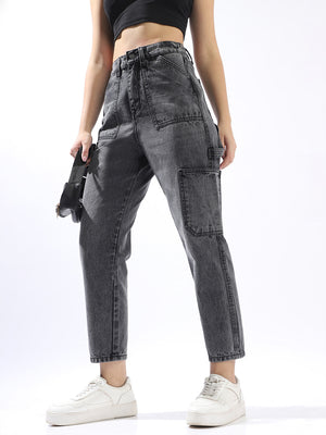 Women Comfort High-Rise Clean Look Light Fade Cargo Styles Jeans - High Star x Dennis Lingo