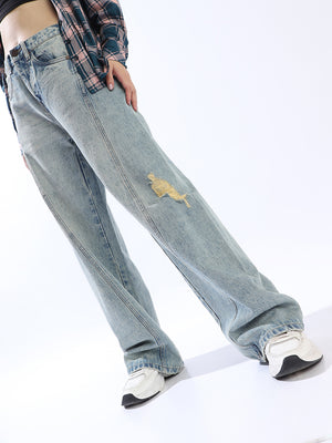 Comfort Wide Leg High-Rise Distressed Heavy Fade Cotton Jeans - High Star x Dennis Lingo
