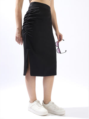 Straight Korean Midi Skirts With Side Rushing - High Star x Dennis Lingo
