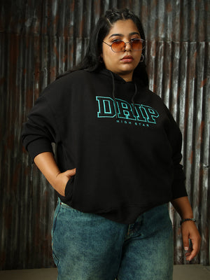 Women Typography Printed Hooded Plus Size Sweatshirt