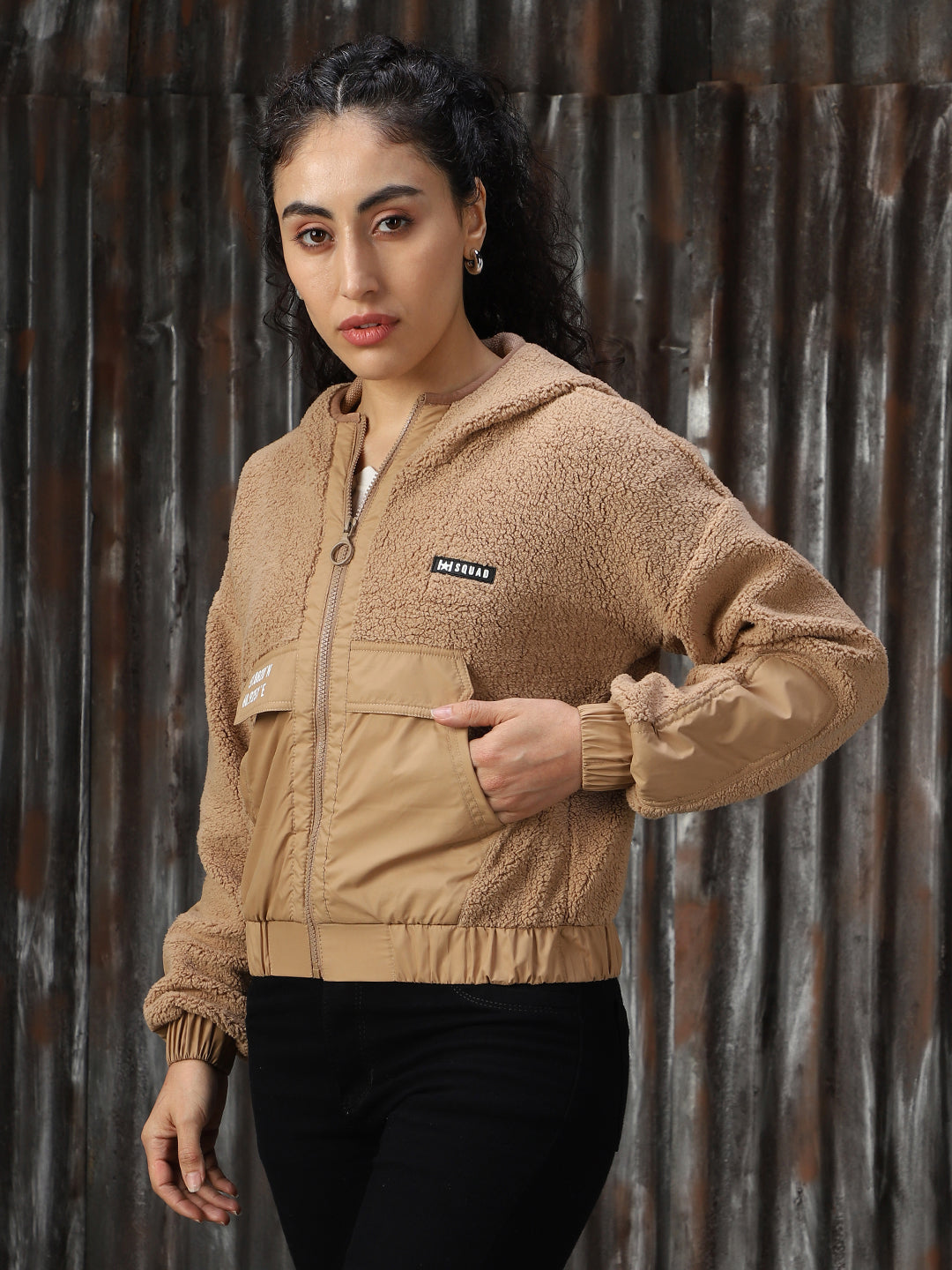Sherpa Hooded Front-Open Crop Boxy Fit Sweatshirt - High Star x Dennis Lingo