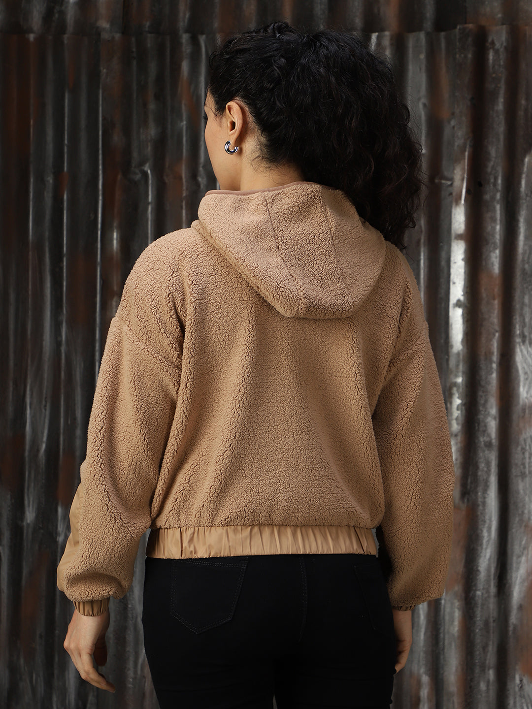 Sherpa Hooded Front-Open Crop Boxy Fit Sweatshirt - High Star x Dennis Lingo