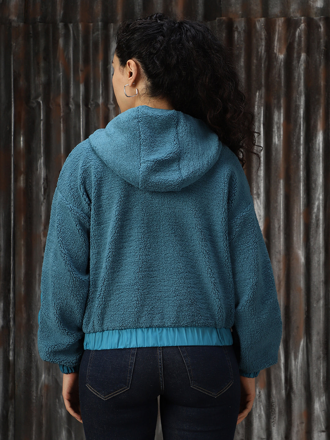 Sherpa Hooded Front-Open Crop Boxy Fit Sweatshirt - High Star x Dennis Lingo