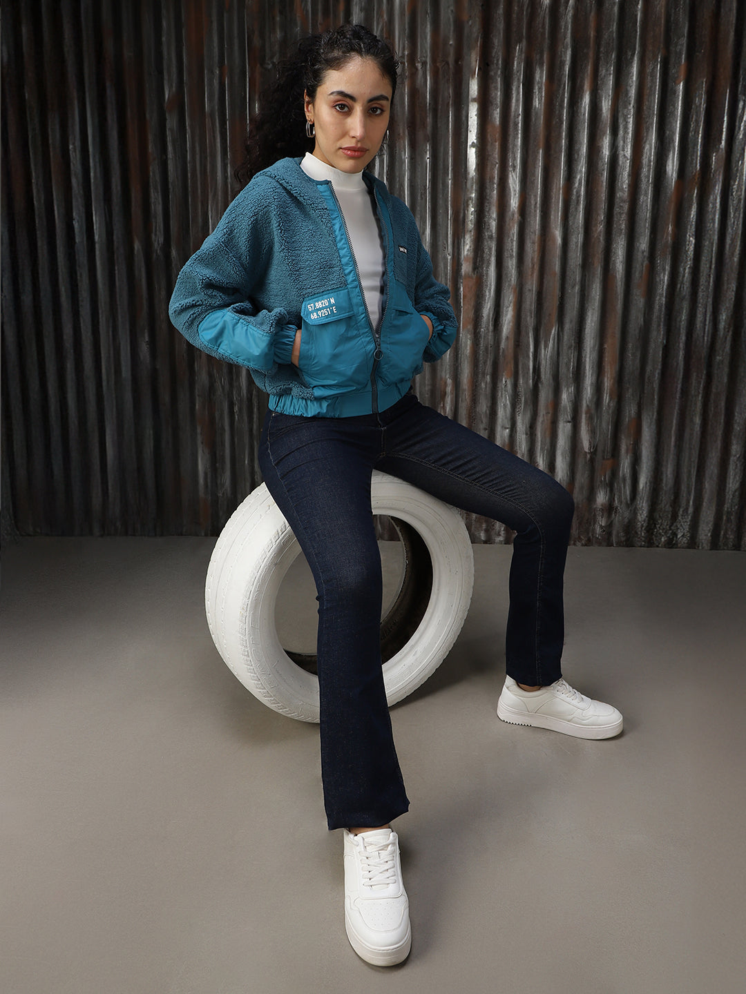 Sherpa Hooded Front-Open Crop Boxy Fit Sweatshirt - High Star x Dennis Lingo