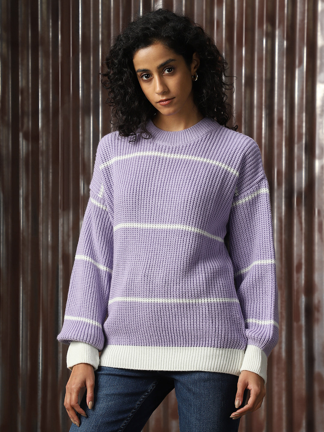 Striped Round Neck Long Sleeves Acrylic Pullover Sweaters - High Star x Dennis Lingo