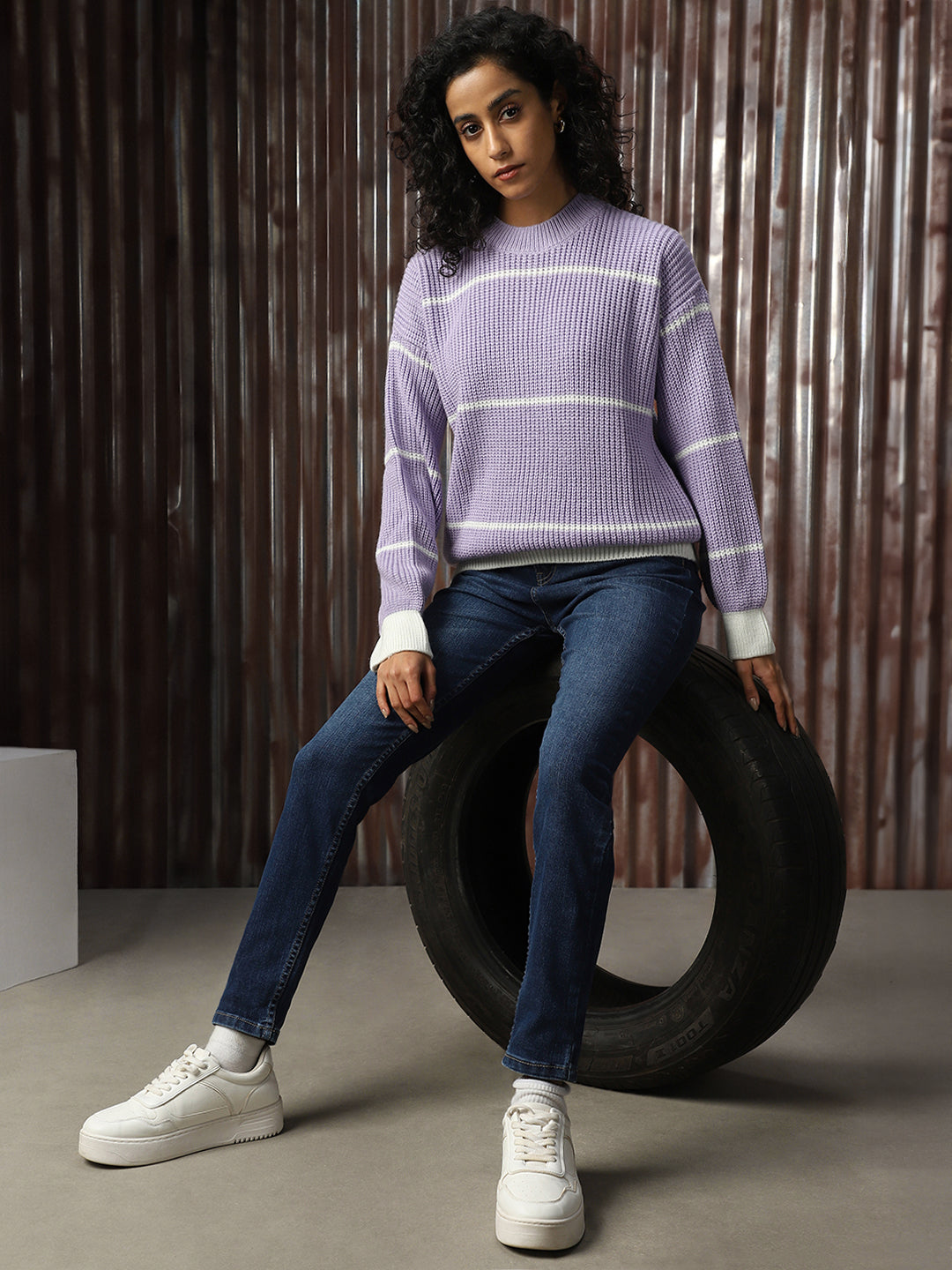Striped Round Neck Long Sleeves Acrylic Pullover Sweaters - High Star x Dennis Lingo