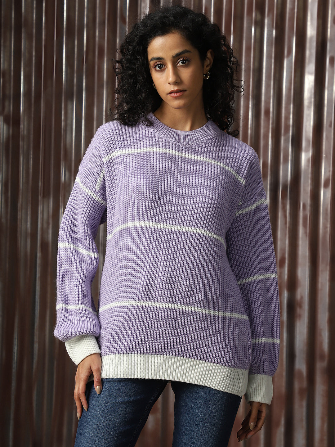 Striped Round Neck Long Sleeves Acrylic Pullover Sweaters - High Star x Dennis Lingo