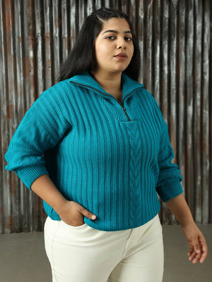 Plus Size Cable Knit High Neck Pullover