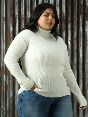 Women Ribbed Plus Size Regular Pullover