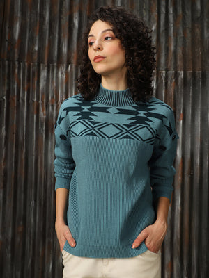 Women Abstract pattern High Neck Pullover