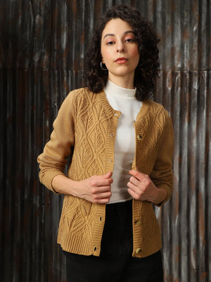 Women Cable Knit Regular Fit Cardigan