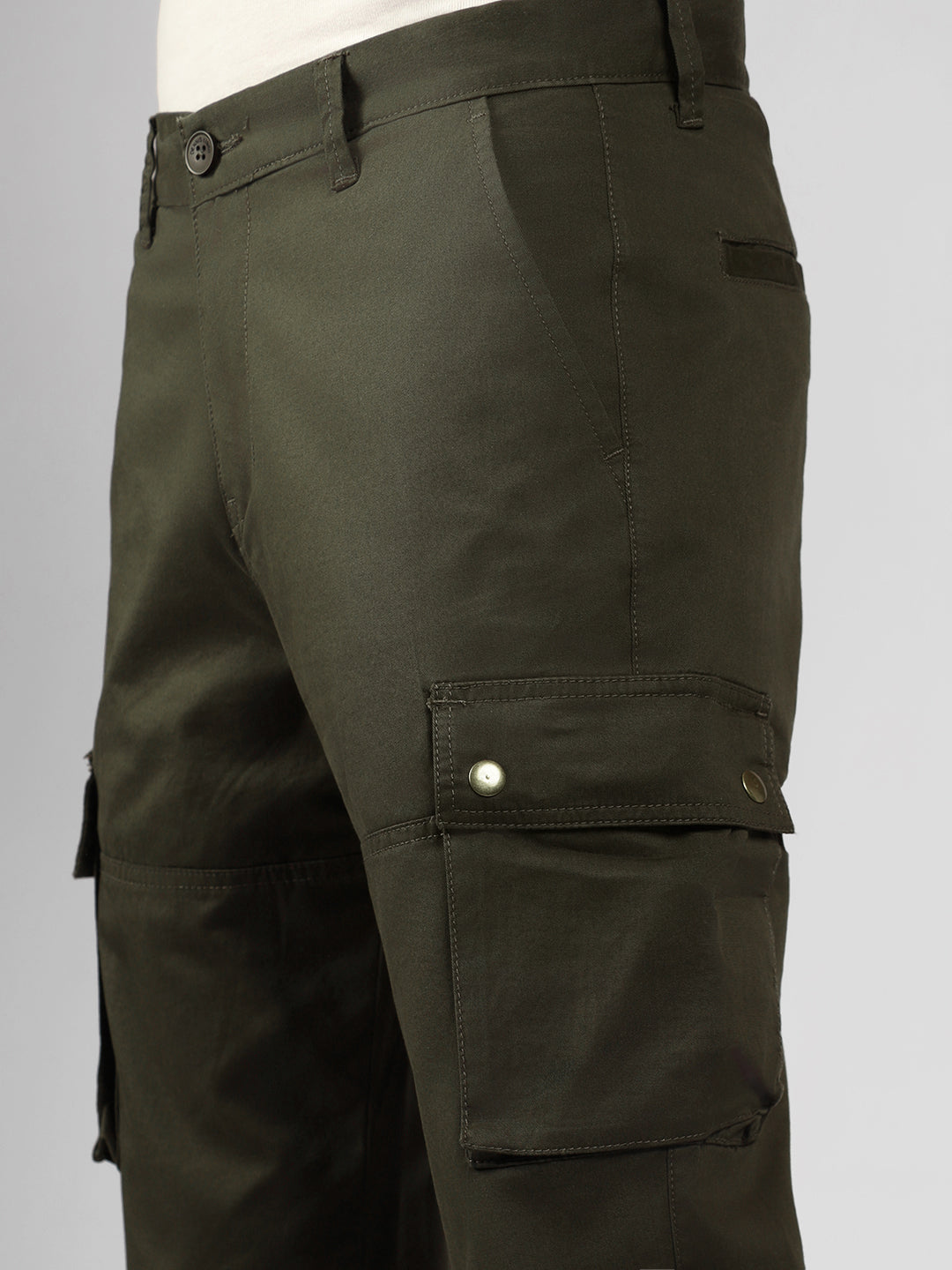 Men's Light Olive Solid Slim Fit Cargo Jogger
