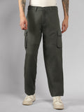 Men's Dark Grey Solid Relaxed Fit Cargos