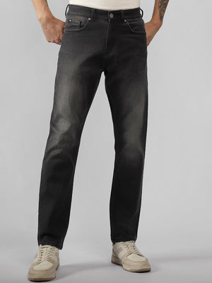 Men's Grey Solid Straight Fit Jeans