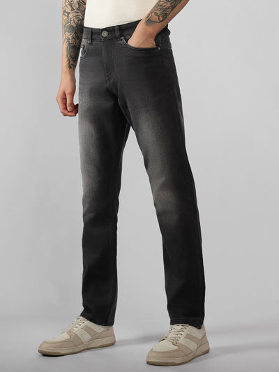 Men's Grey Solid Straight Fit Jeans