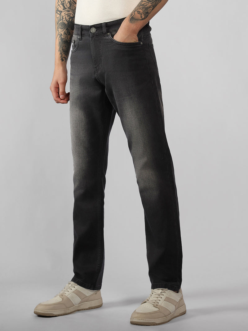 Men's Grey Solid Straight Fit Jeans