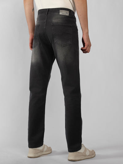 Men's Grey Solid Straight Fit Jeans