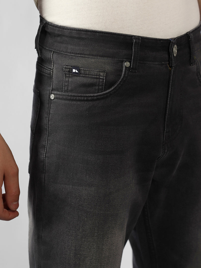 Men's Grey Solid Straight Fit Jeans