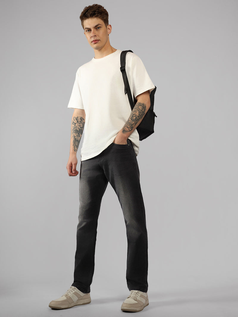 Men's Grey Solid Straight Fit Jeans