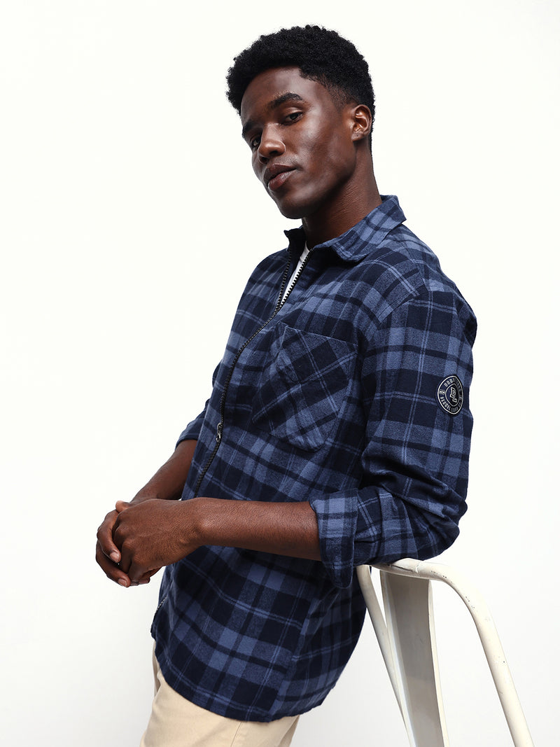 Men's Flannel Checks Spread Collar Relaxed Fit Casual Shirt