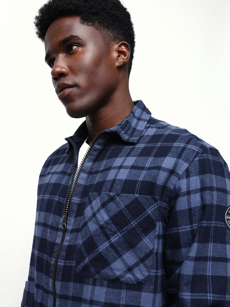 Men's Flannel Checks Spread Collar Relaxed Fit Casual Shirt