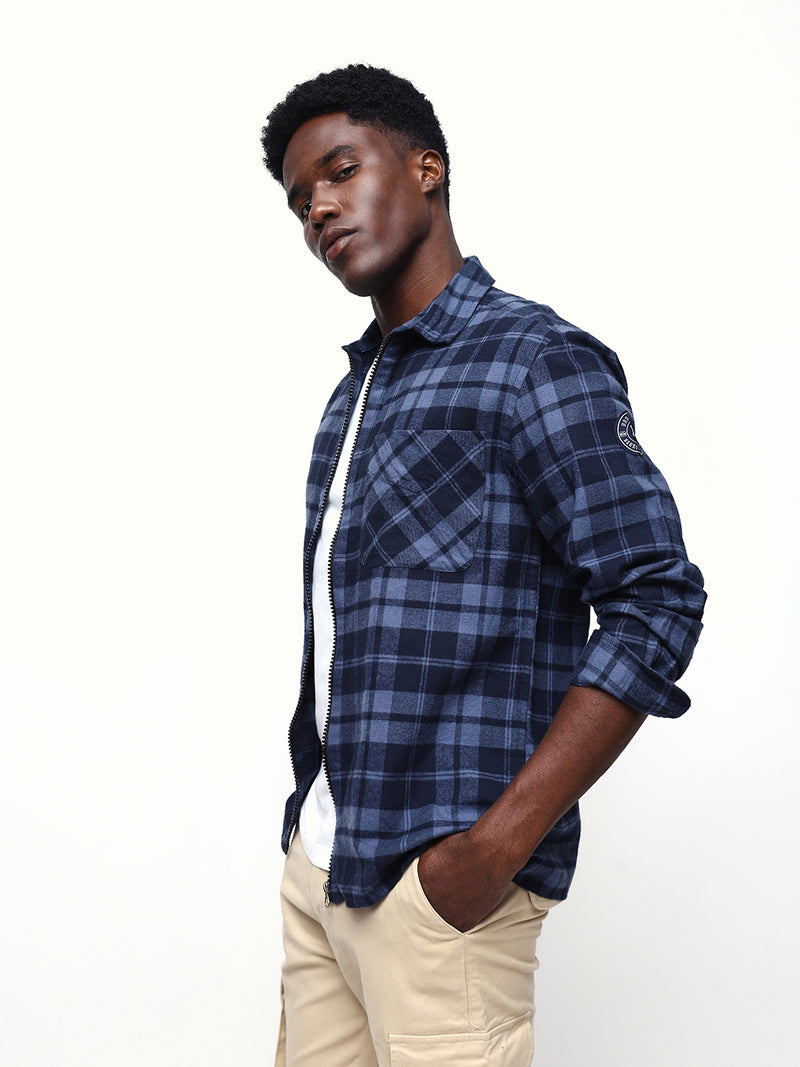 Men's Flannel Checks Spread Collar Relaxed Fit Casual Shirt