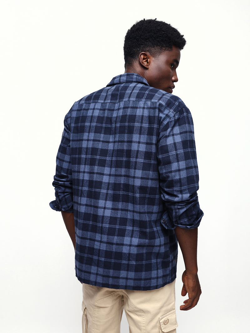 Men's Flannel Checks Spread Collar Relaxed Fit Casual Shirt