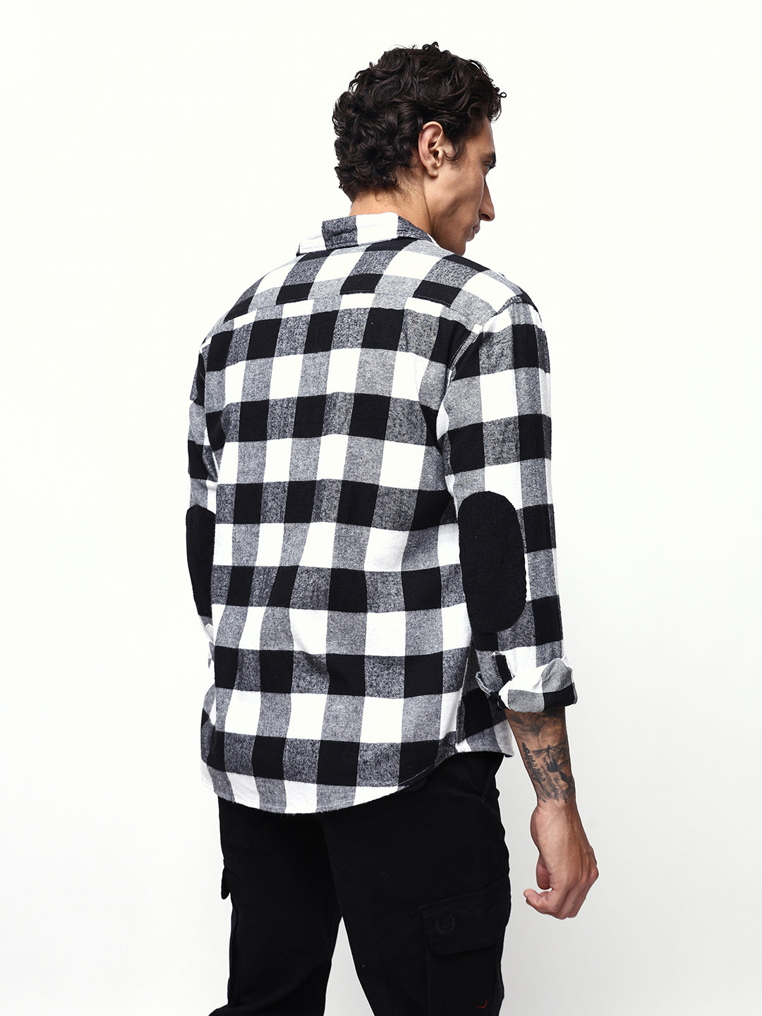 Men's White Flannel Checks Spread Collar Relaxed Fit Casual Shirt
