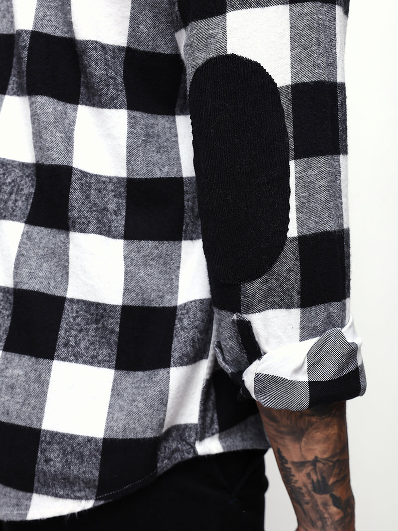 Men's White Flannel Checks Spread Collar Relaxed Fit Casual Shirt