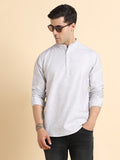 Dennis Lingo Men's Grey Textured Mandarin collar Cotton Shirt