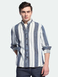 Dennis Lingo Men's Indigo Vertical Stripes Button Down Collar Cotton Shirt