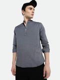 Dennis Lingo Men's Grey Solid Mandarin collar Cotton Shirt