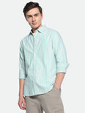 Dennis Lingo Men's Green Striped Spread Collar Cotton Shirt