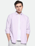 Dennis Lingo Men's Pink Striped Spread Collar Cotton Shirt