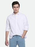 Dennis Lingo Men's Pink Vertical Stripes Spread Collar Cotton Shirt