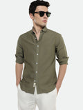Dennis Lingo Men's Olive Solid Button down Collar Cotton Casual Shirt