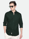 Dennis Lingo Men's Dark Grey Solid Spread Collar Cotton Shirt