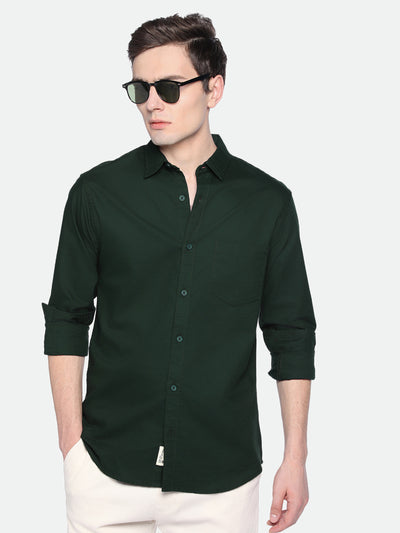 Men's Dark Grey Solid Spread Collar Cotton Shirt