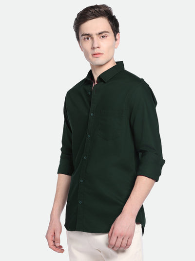Men's Dark Grey Solid Spread Collar Cotton Shirt