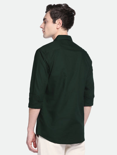 Men's Dark Grey Solid Spread Collar Cotton Shirt