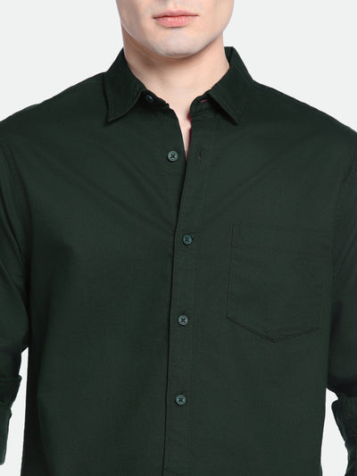 Men's Dark Grey Solid Spread Collar Cotton Shirt