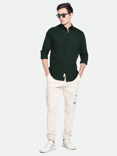 Men's Dark Grey Solid Spread Collar Cotton Shirt