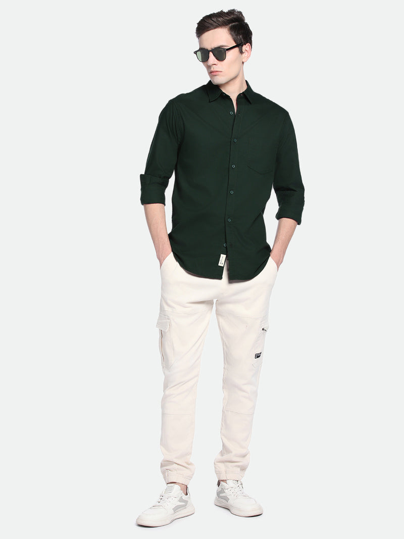 Men's Dark Grey Solid Spread Collar Cotton Shirt