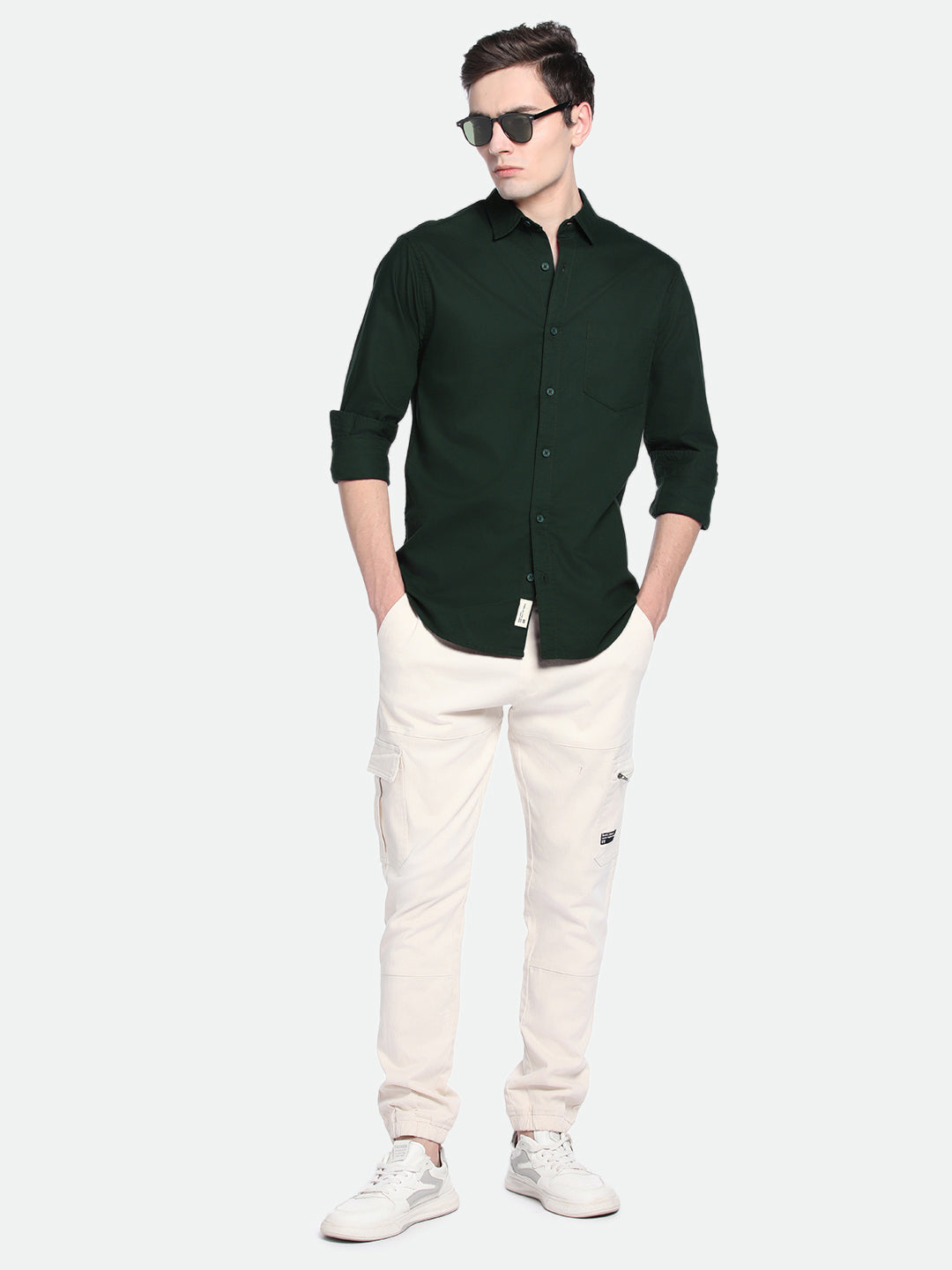 Men's Dark Grey Solid Spread Collar Cotton Shirt