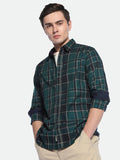 Dennis Lingo Men's Green Checks Spread Collar Cotton Shirt