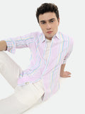 Dennis Lingo Men's Pink Striped Spread Collar Cotton Shirt
